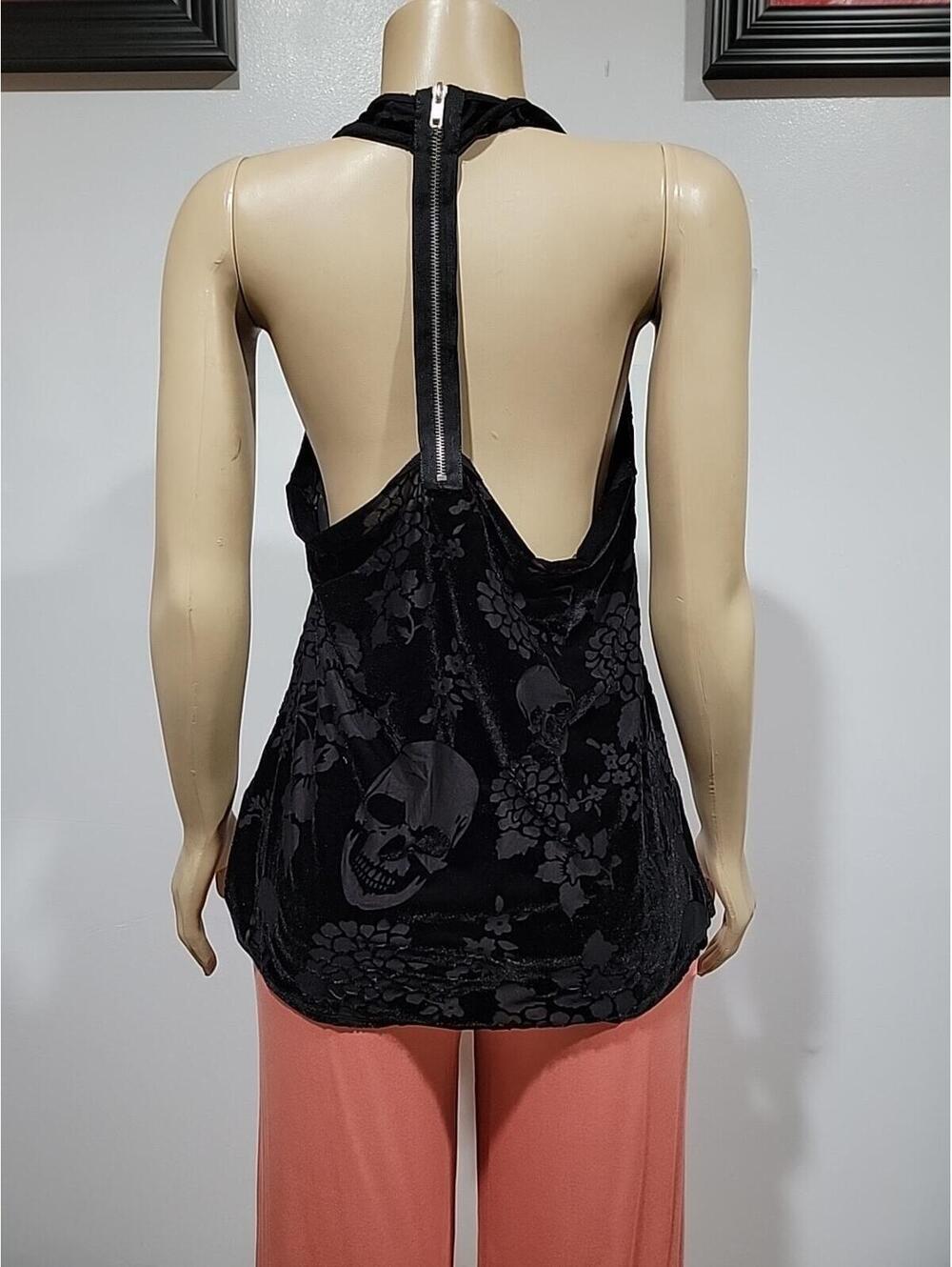 Teenage Runaway Women's L Whimsigoth Tank Top  Black Skulls Velvet Burnout #C6